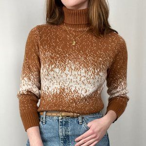 Stunning Vintage Camel Tan Ribbed Turtleneck Sweater Preppy Parisian Ombre Snow